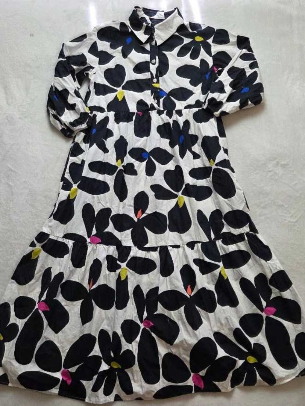 S Maeve x Anthropologie The Bettina tiered shirt dress in Black & White floral 8